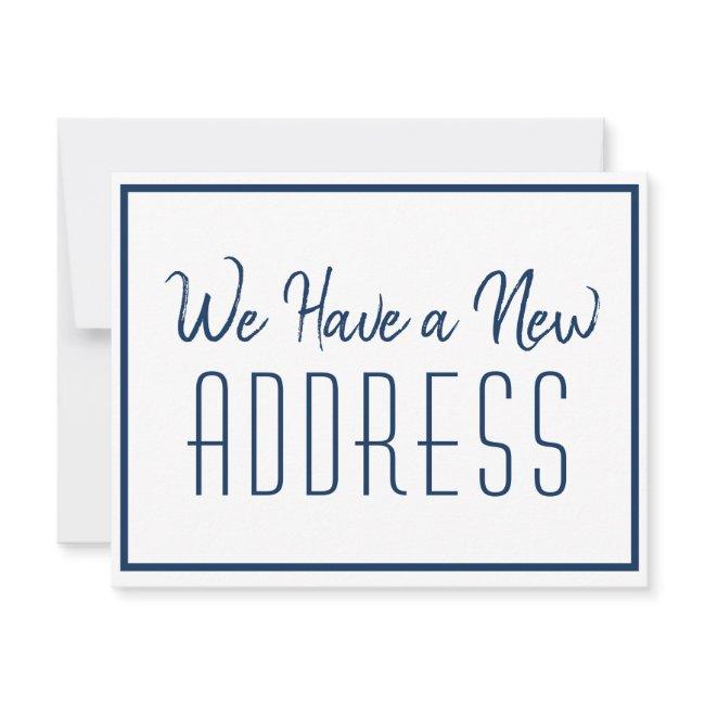 New Address Minimalist Navy Blue White Chic Announcement