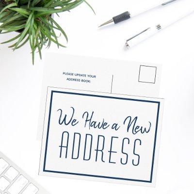 New Address Minimalist Navy Blue White Chic Announcement Postcard
