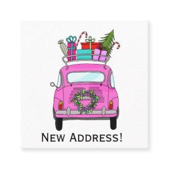 New Address Pink Fiat 500 with Christmas Gifts Square
