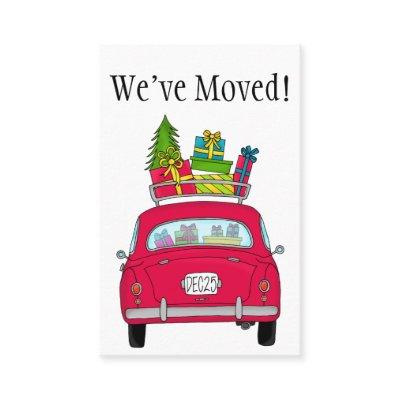 New Address Red Car with Christmas Gifts