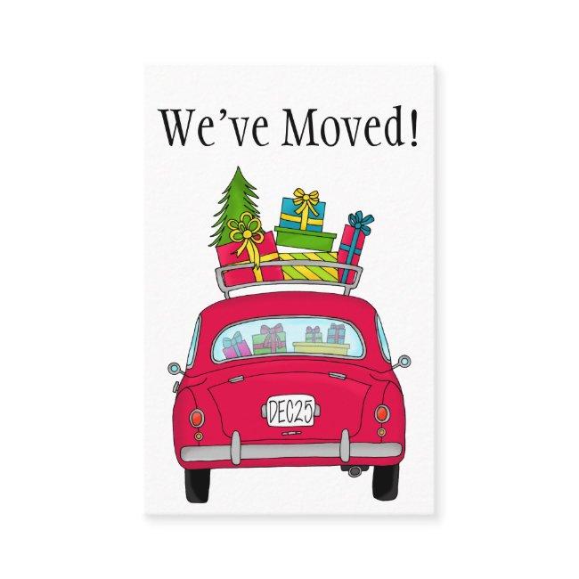New Address Red Car with Christmas Gifts
