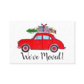 New Address Red  car with Christmas gifts