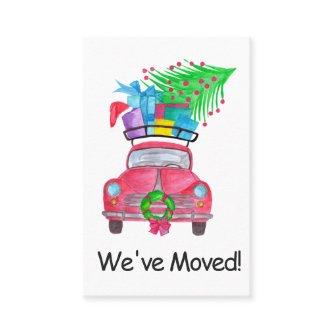 New Address Red Car with Christmas Gifts