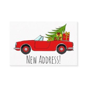 New Address Red  car with Christmas gifts