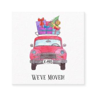 New Address Red Car with Christmas Gifts Square