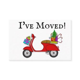 New Address Red retro scooter with Christmas gifts