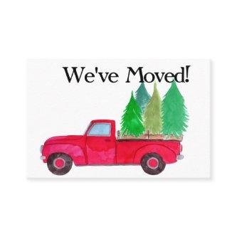 New Address Red truck with Christmas trees