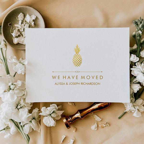 New Address with Elegant Gold Pineapple Announcement Postcard