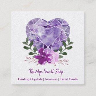 New Age Occult Shop Amethyst Heart Floral Square