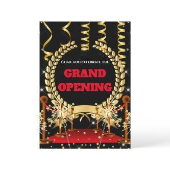 New business grand opening laurel wreath gold red  invitation