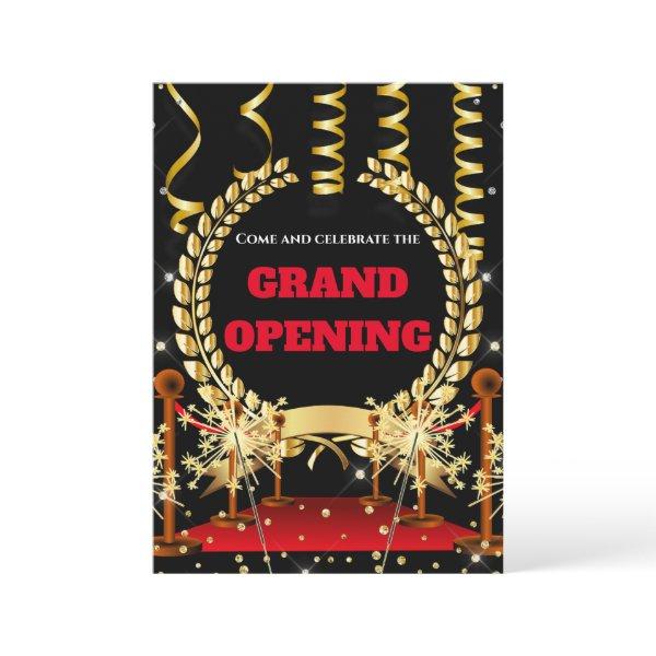 New business grand opening laurel wreath gold red  invitation