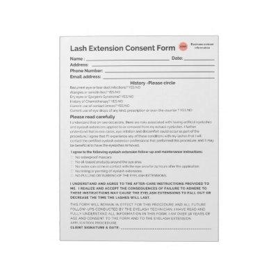 *New* Lash consent form notepad