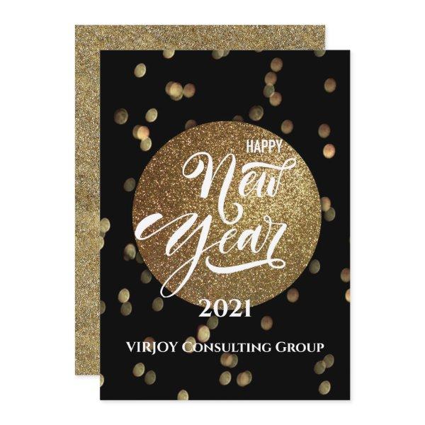 New Year 2021 | Corporate Business Gold Confetti Holiday Card