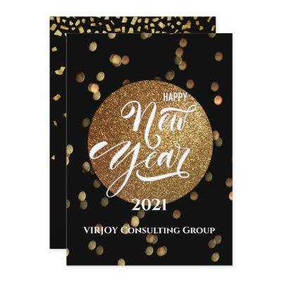 New Year 2021 | Corporate Business Gold Confetti Holiday Card