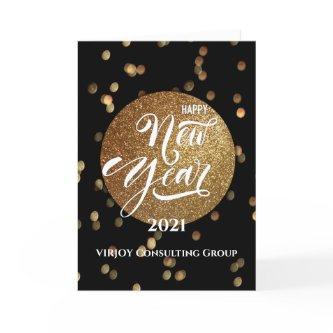 New Year 2021 | Corporate Business Gold Confetti Holiday Card