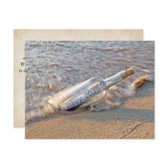 New Year 2025 Message in a Bottle  Holiday Postcard