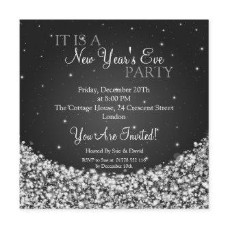 New Years Eve Party Night Sparkle Black Invitation