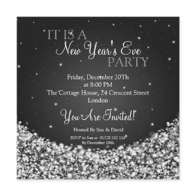 New Years Eve Party Night Sparkle Black Invitation