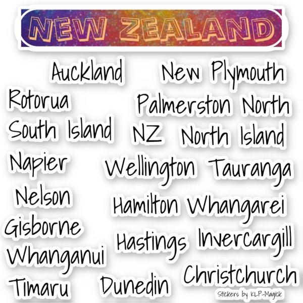 New Zealand Place Names - Towns & Cities Sticker