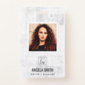 NEWPAPER TEXTURE EMPLOYEE PHOTO BARCODE NAME BADGE