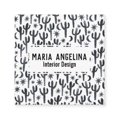 Night Desert Cactus Moon Stars Watercolor Design Square