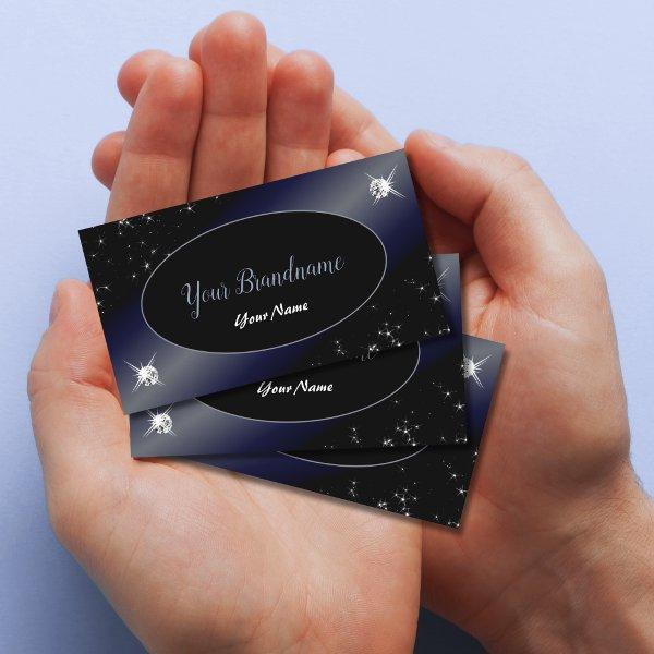 Noble Black Blue Glitter Stars Diamonds Elegant