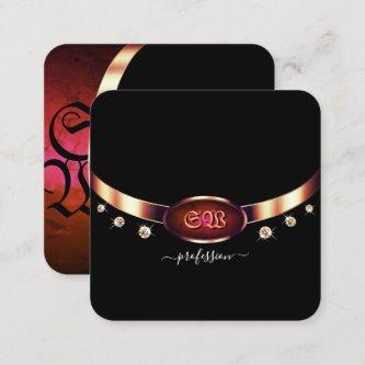 Noble Black Rose Gold and Red Marble with Monogram Square