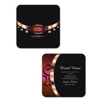 Noble Black Rose Gold and Red Marble with Monogram Square