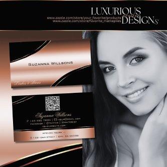 Noble Black Rose Gold Curved Decor Lines QR Code