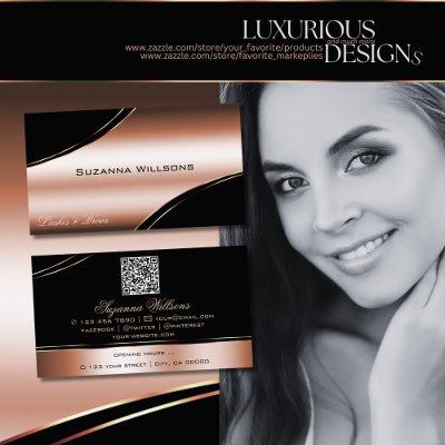 Noble Black Rose Gold Curved Decor Lines QR Code