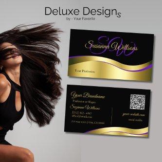 Noble Black Wavy Gold Decor Initials and QR Code