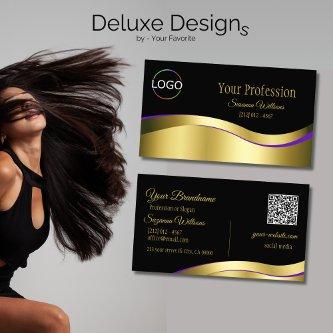 Noble Black Wavy Gold Decor with Logo QR Code