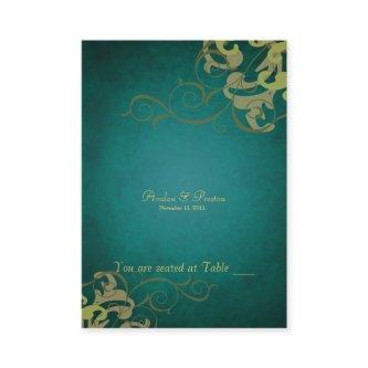 Noble Green & Gold Scroll Table Placecard