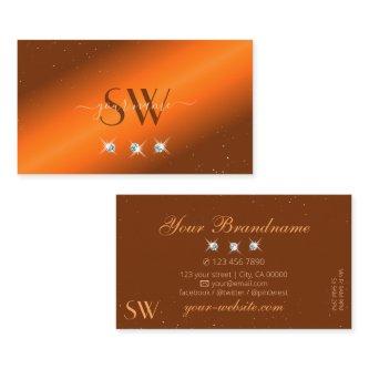 Noble Orange and Brown Sparkling Diamonds Monogram