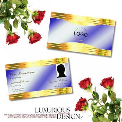 Noble Royal Blue Shiny Gold Borders Logo and Photo
