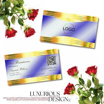Noble Royal Blue Shiny Gold Borders Logo QR Code