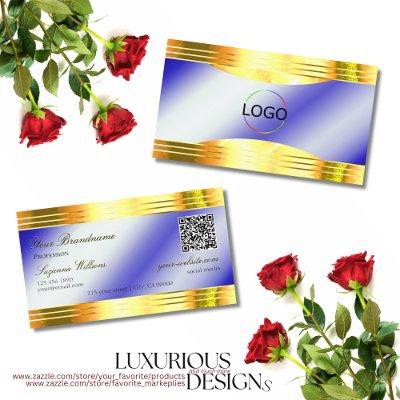 Noble Royal Blue Shiny Gold Borders Logo QR Code