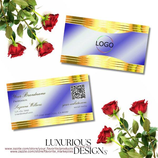 Noble Royal Blue Shiny Gold Borders Logo QR Code