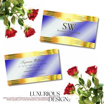 Noble Royal Blue Shiny Gold Borders with Monogram
