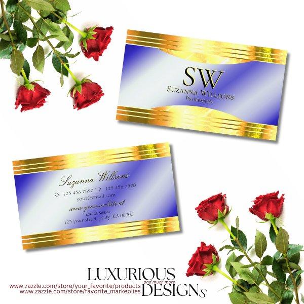 Noble Royal Blue Shiny Gold Borders with Monogram