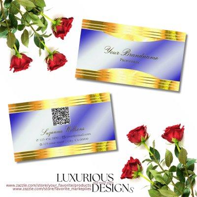 Noble Royal Blue Shiny Gold Borders with QR Code