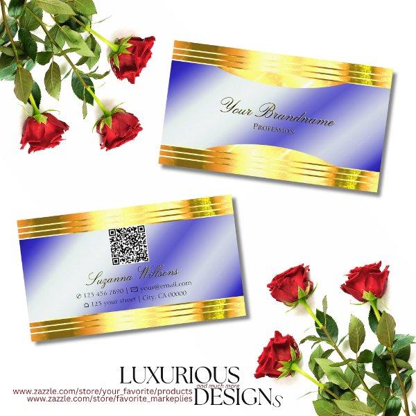 Noble Royal Blue Shiny Gold Borders with QR Code