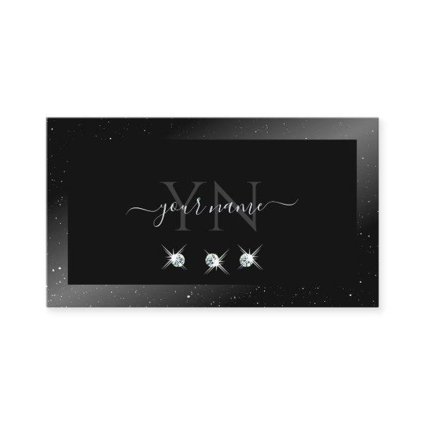 Noble Shimmery Black Sparkling Diamonds Monogram