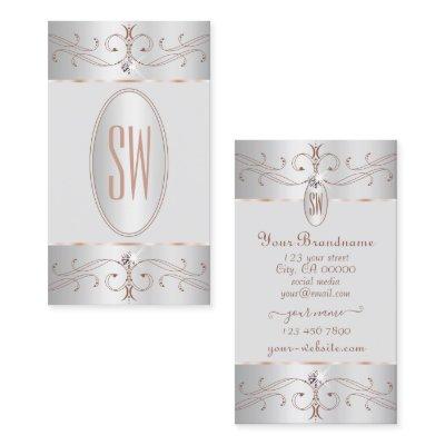 Noble Silver Rose Gold Ornate Ornaments Monogram