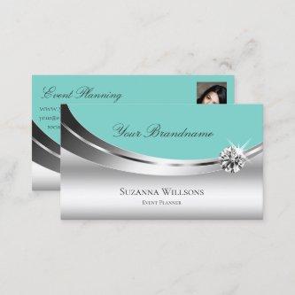 Noble Silver Teal with Photo and Sparkling Diamond