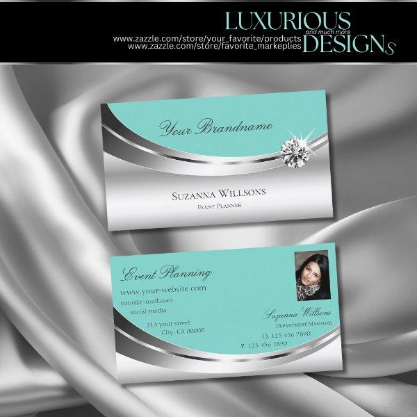Noble Silver Teal with Photo and Sparkling Diamond