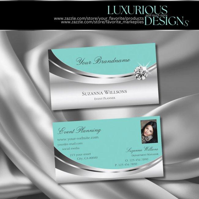 Noble Silver Teal with Photo and Sparkling Diamond