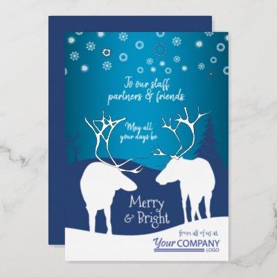 Nostalgic Company Logo Blue Reindeer Christmas Foil Holiday Card
