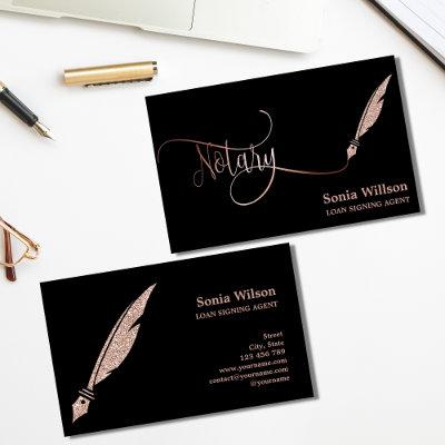 Notary elegant rose gold typography feather pen
