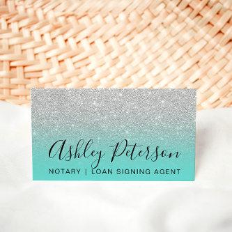 Notary elegant typography silver glitter teal